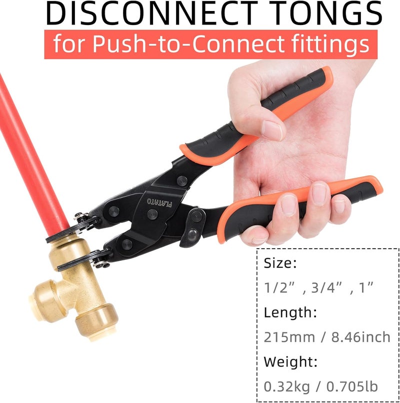 PLATATO Push to Connect Removal Tool Disconnect Tongs Tool for 1/2”, 3/4”, 1” Push in Fittings Plumbing Tools for Removal PEX PVC Copper Pipe - Image 2